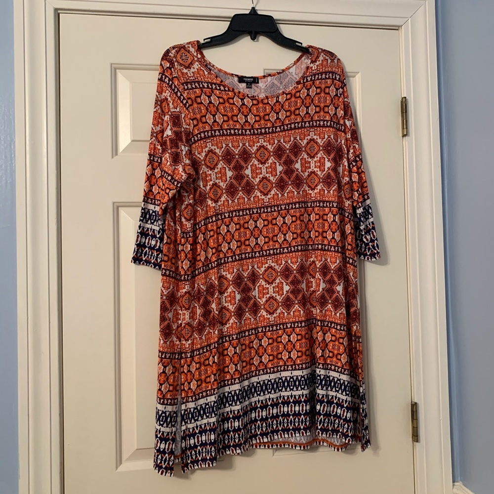 Premise Orange and Navy Patterned Long Sleeve Dress